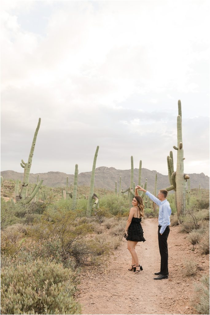 Tucson Desert Engagement Photos Tucson, Arizona Ellie + Danny romantic engagement photos in the desert with bride in little black dress and groom in classic button up