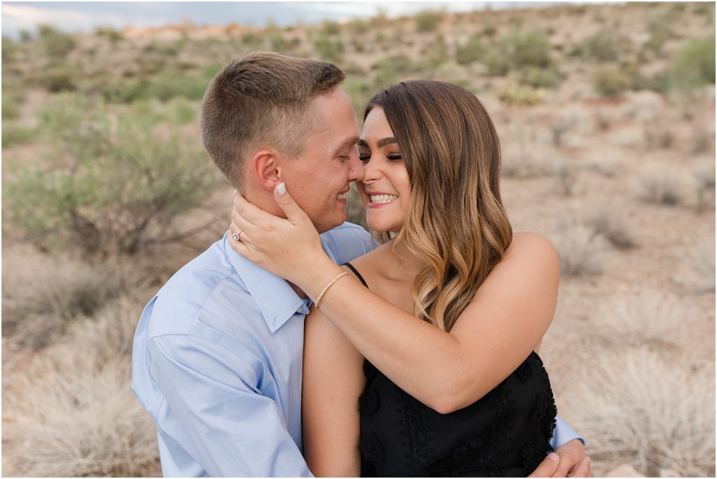 Tucson Desert Engagement Photos Tucson, Arizona Ellie + Danny romantic engagement photos in the desert with bride in little black dress and groom in classic button up