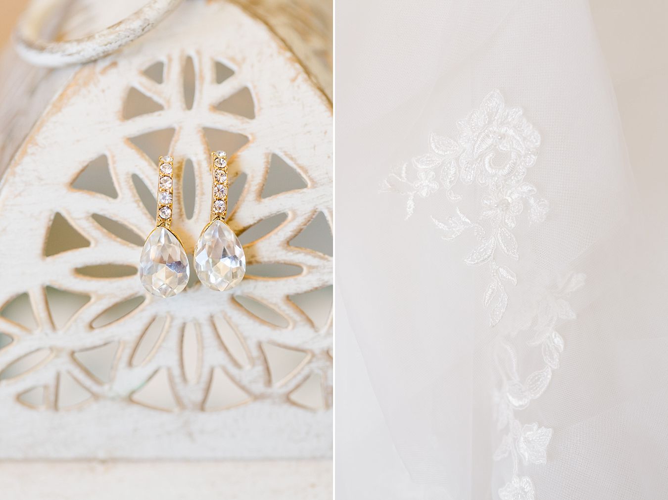 unique wedding dress, lace wedding dress, diamond earrings