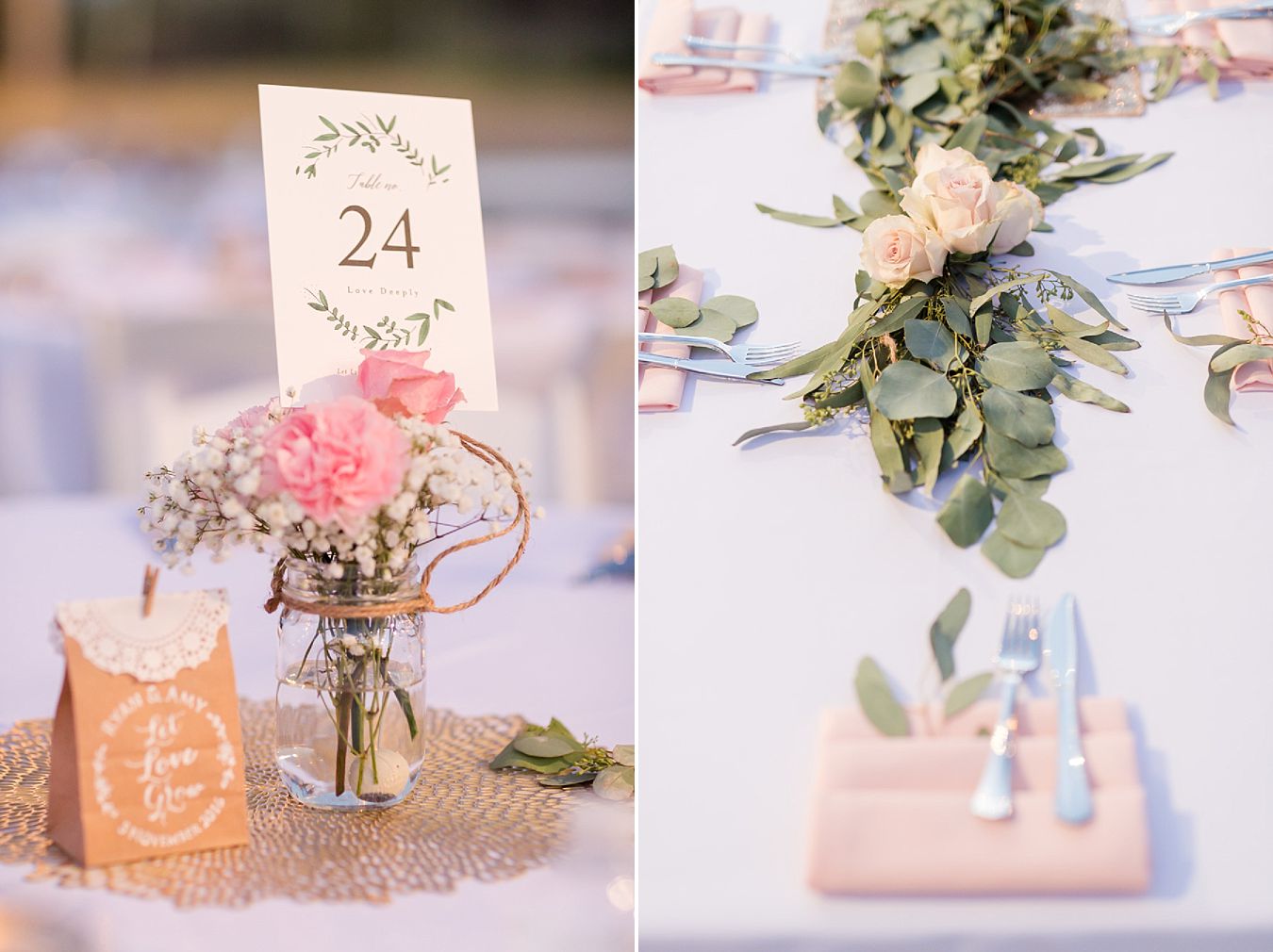 blush and greenery wedding colors, wedding centerpieces