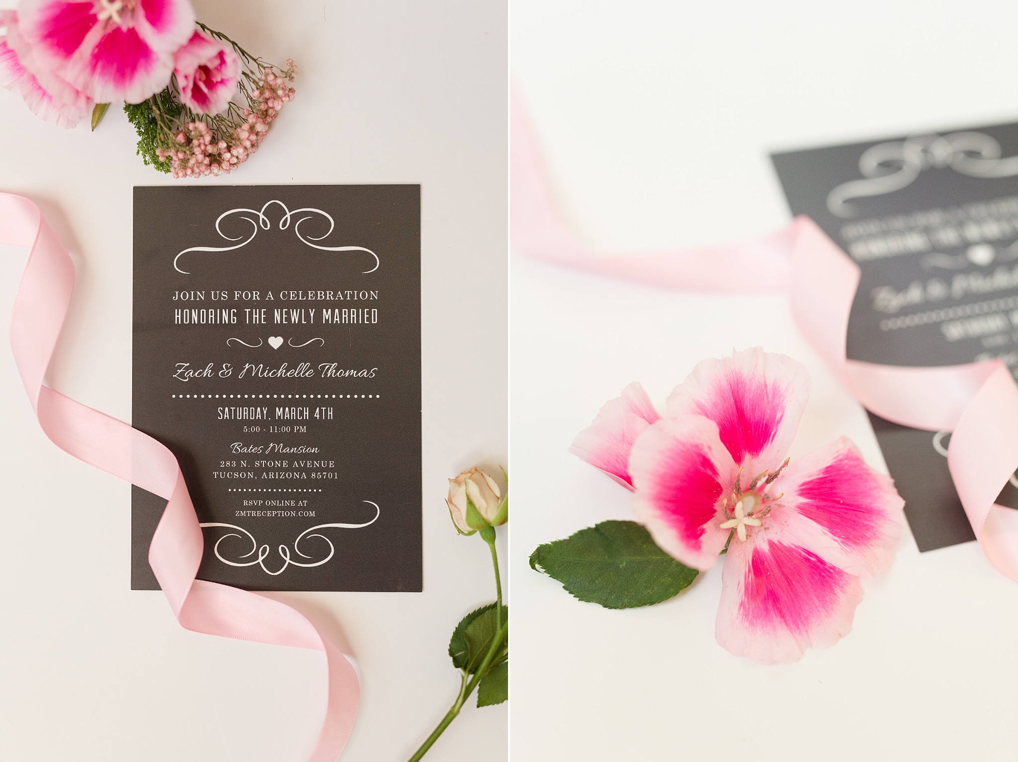 wedding invitations, pink flowers