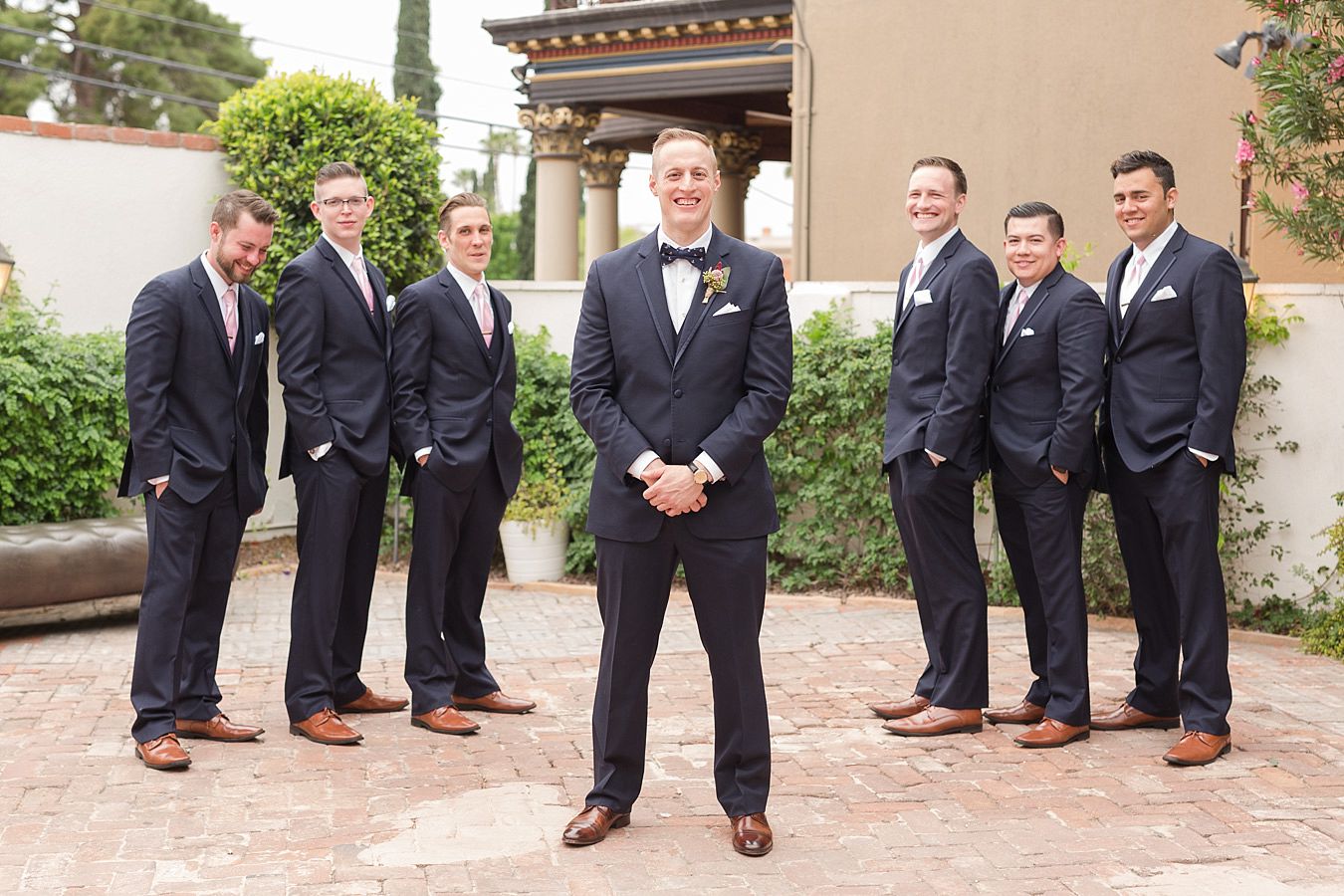 wedding party pictures, navy suits for groomsmen