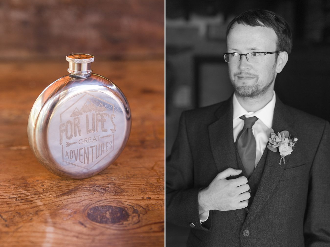 groom, custom flask