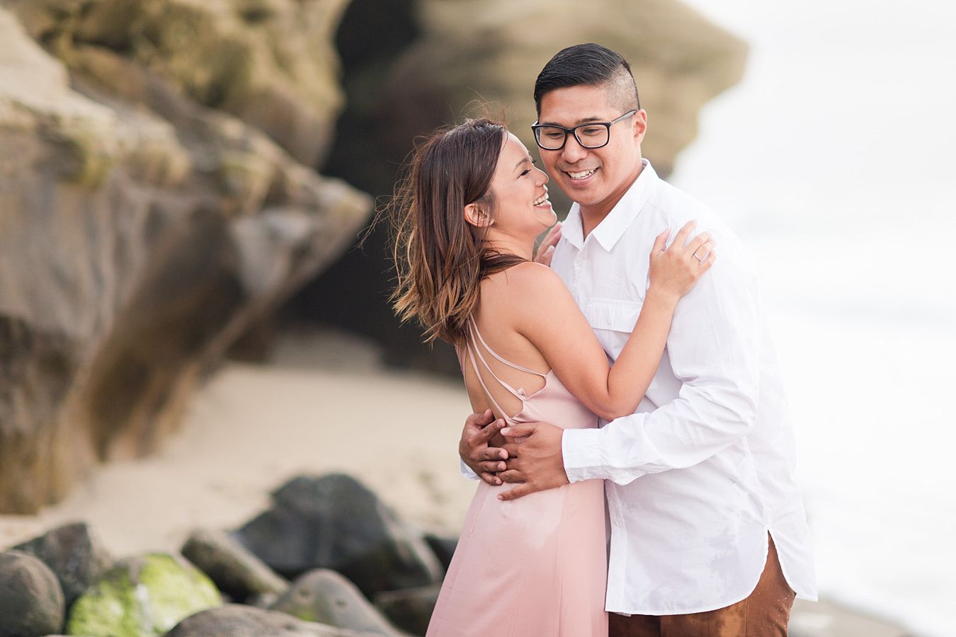 blush pink outfit for engagement photos